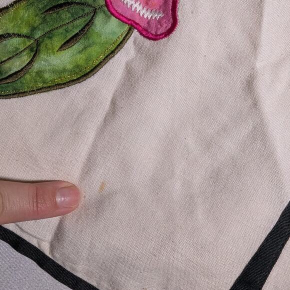 Vtg Y2K Indigo Moon Ivory Pink Floral Applique Black Piping Collarless Jacket S - Picture 3 of 4